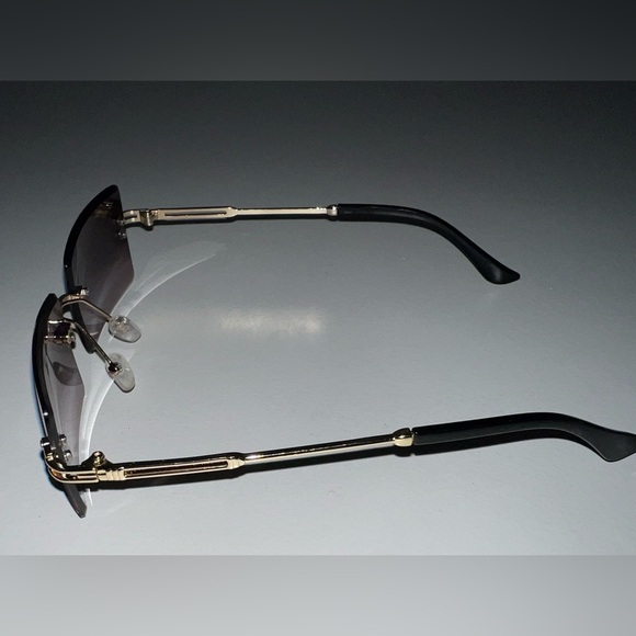 Retro Rimless Rectangular Amber Sunglasses - Picture 4 of 5